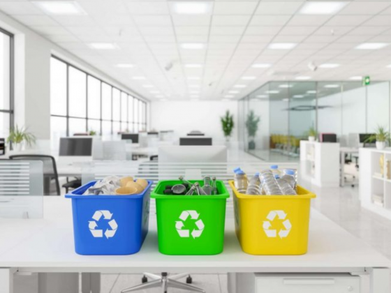 Bacs de recyclage sur un bureau - Nikita Nettoyage Paris